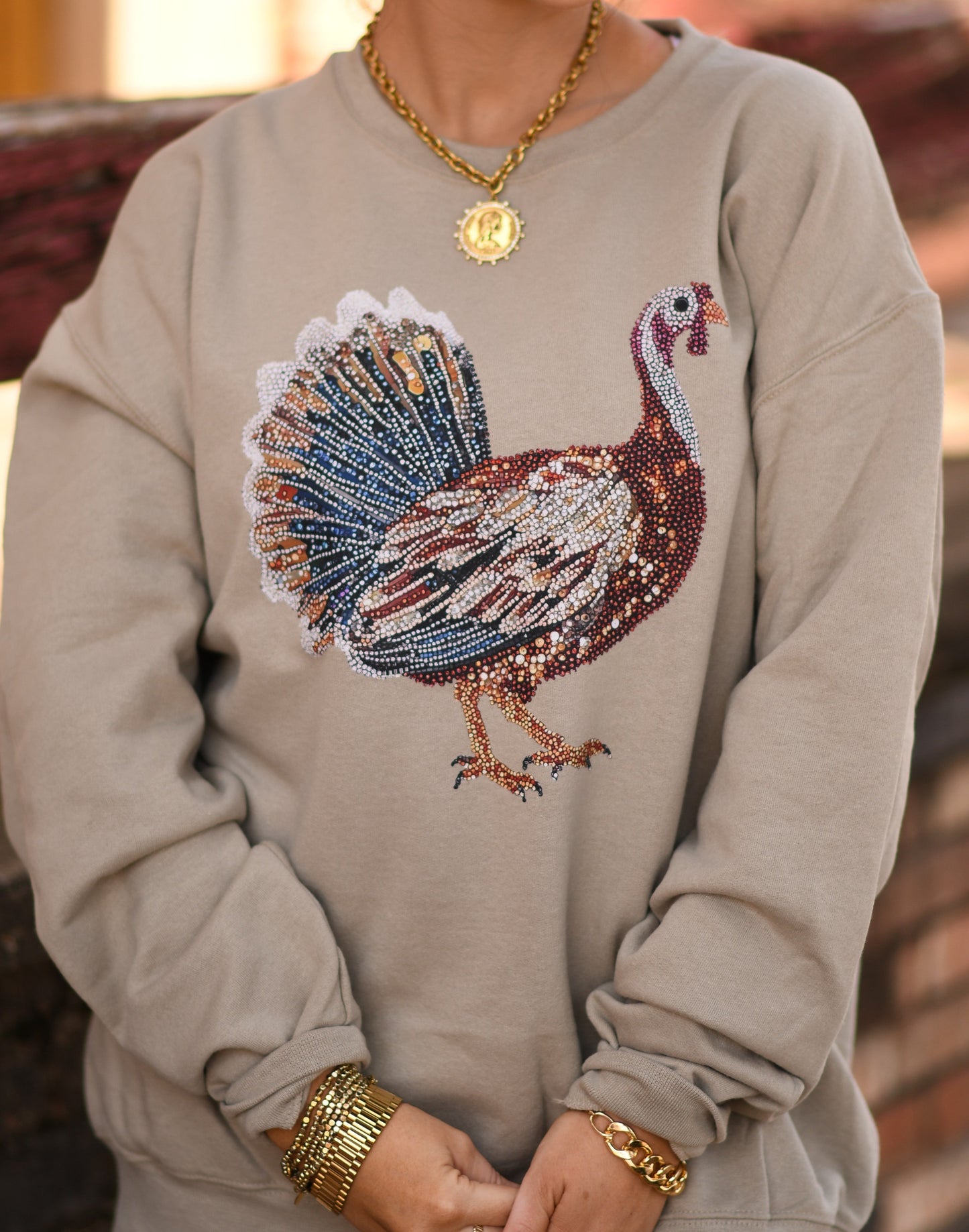 Faux Rhinestone Turkey Sweatshirt