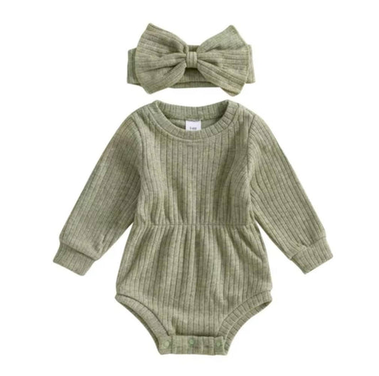 Sage Solid Ribbed Knit Romper