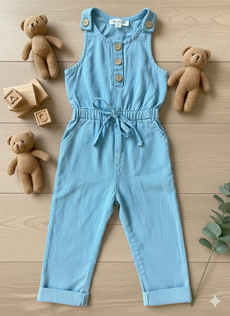Denim Button Girl's Romper