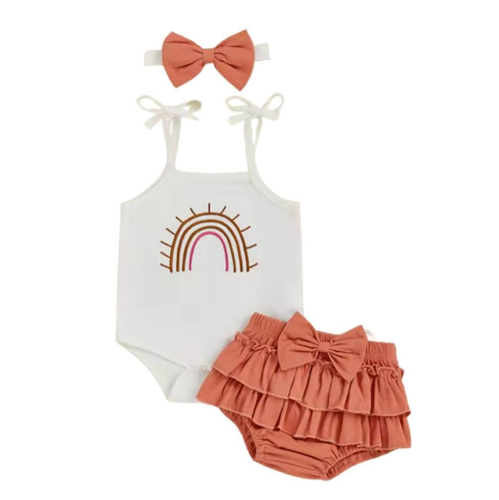 Embroidered Rainbow with Ruffle Short Set