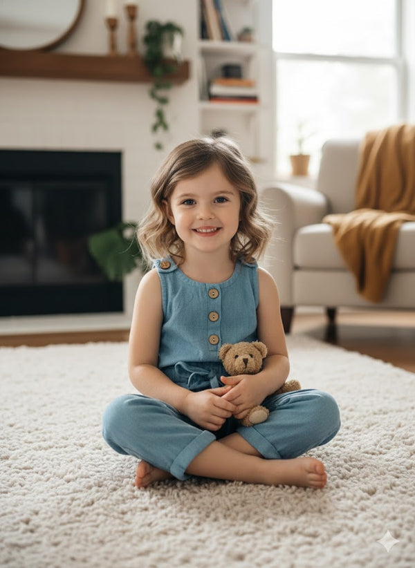 Denim Button Girl's Romper
