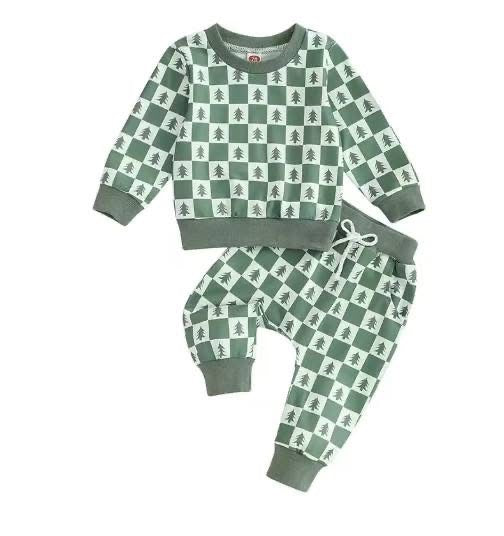 Checkered Pine Tree Joggers Set