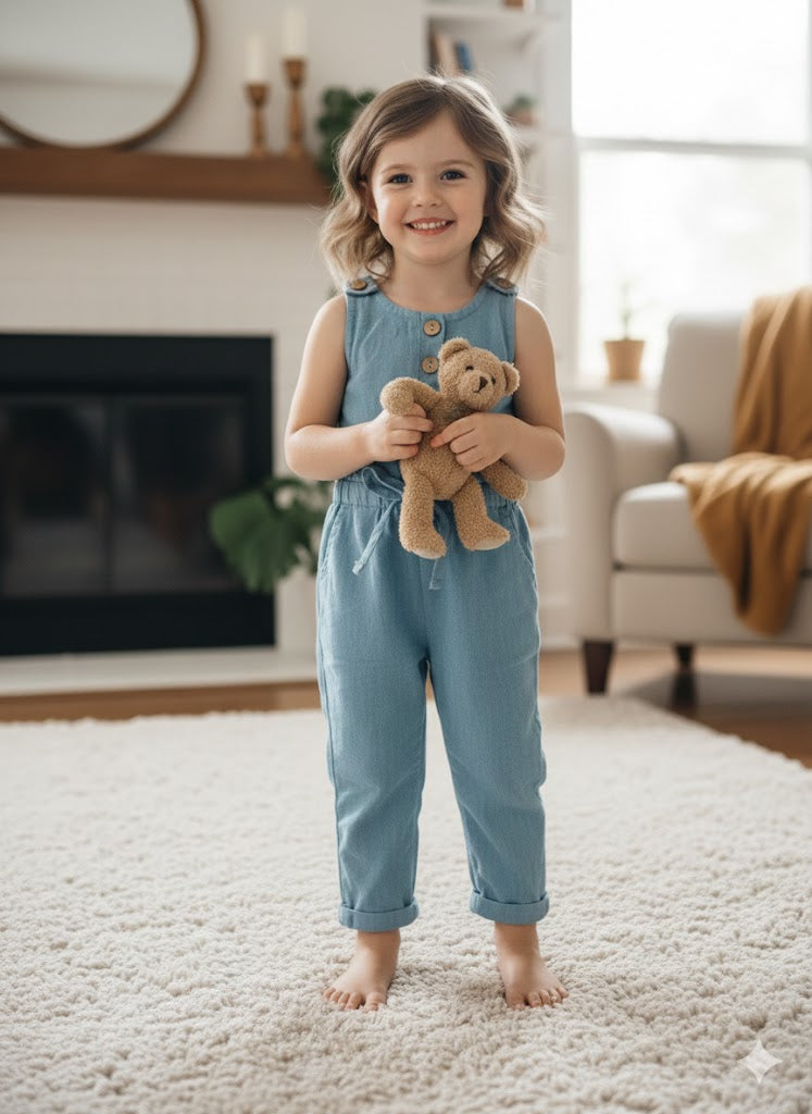 Denim Button Girl's Romper