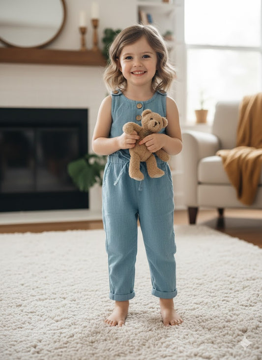 Denim Button Girl's Romper