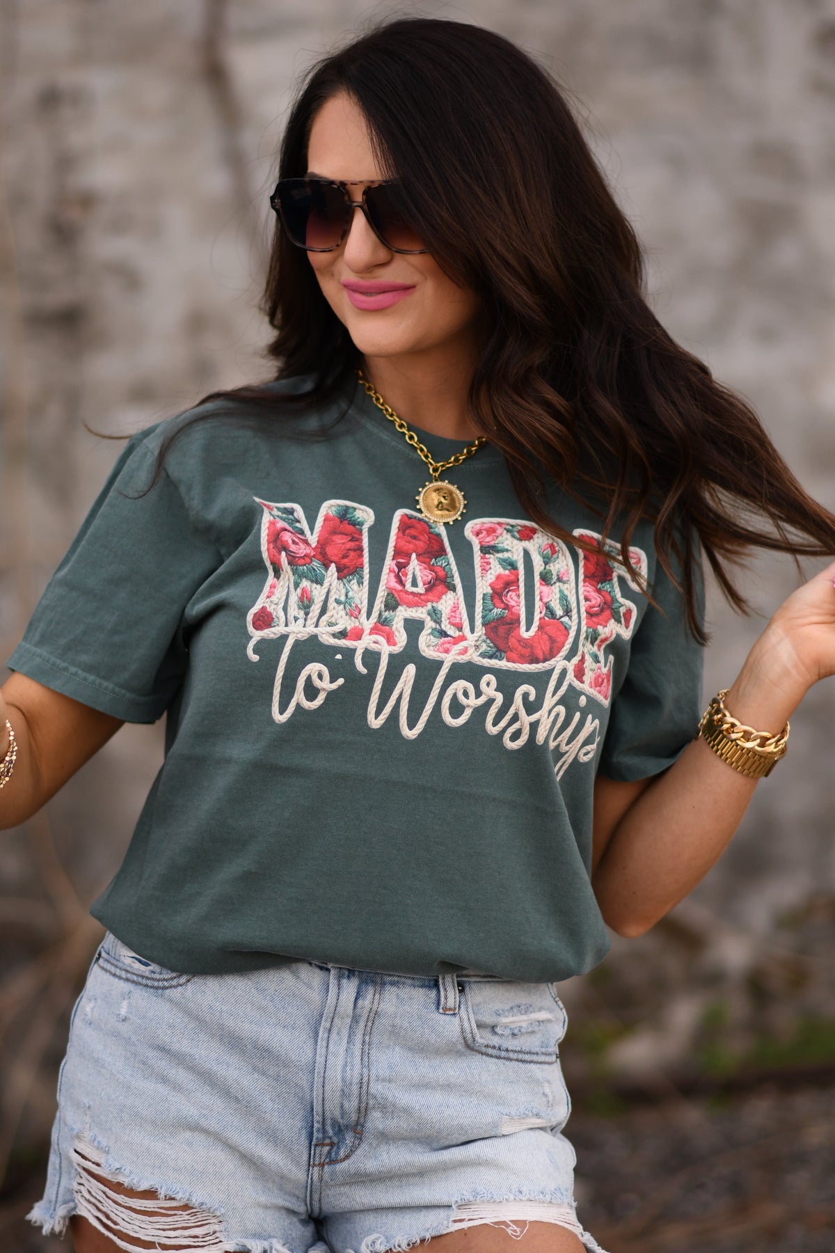 Made To Worship Floral Yarn Tee