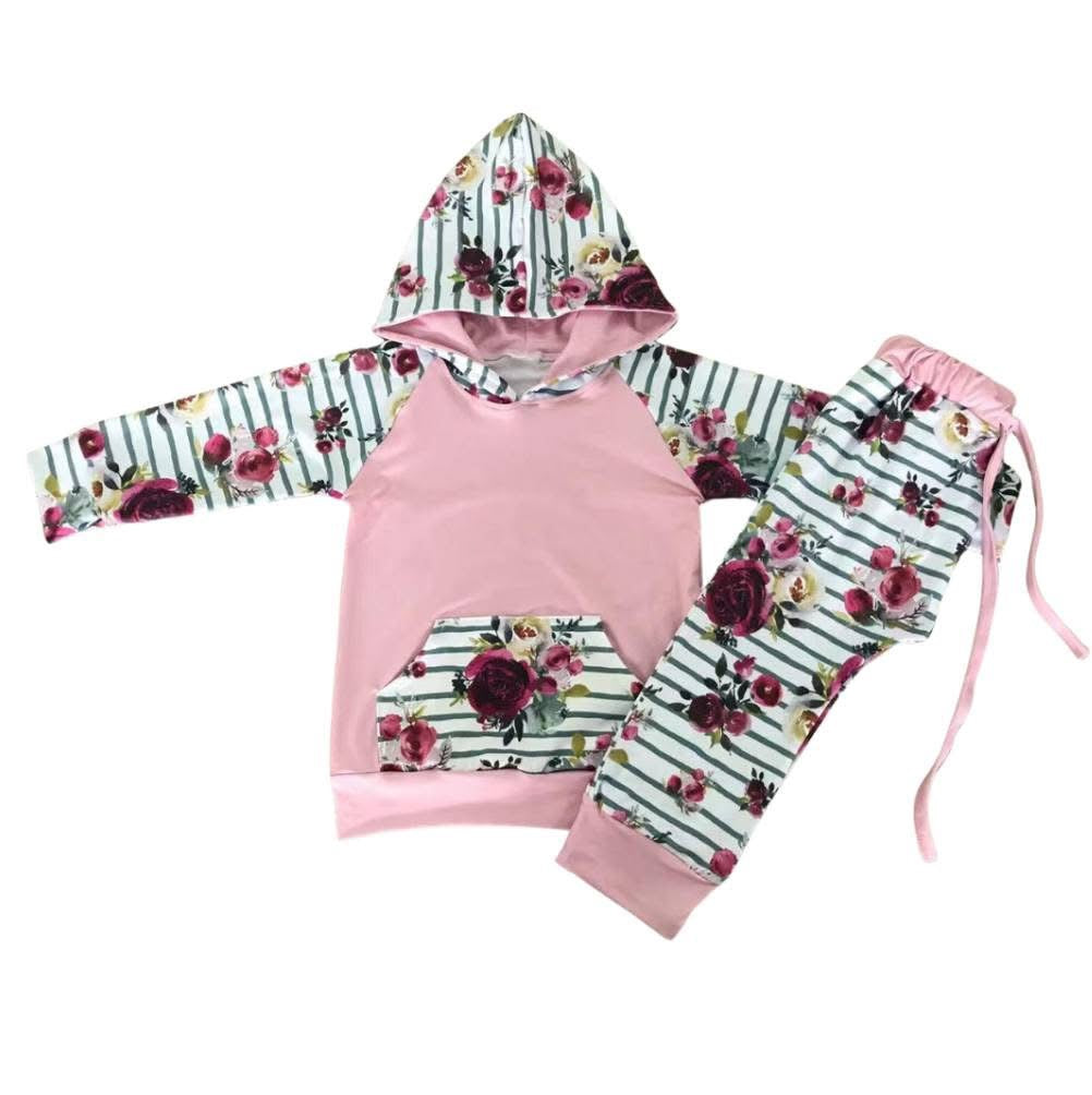 Floral Striped Hoodie Set