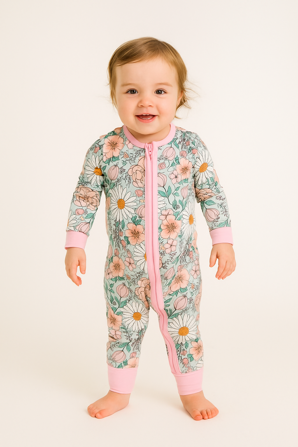 Pink Daisy Floral Bamboo Zippy