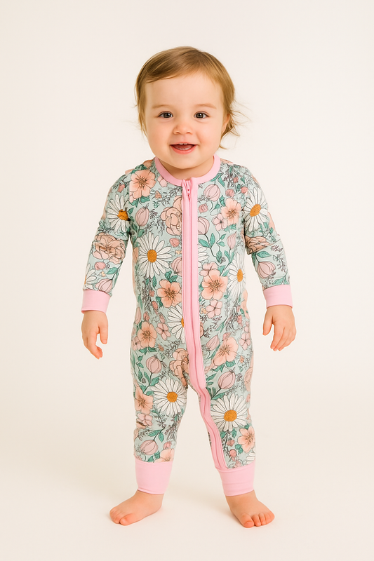 Pink Daisy Floral Bamboo Zippy