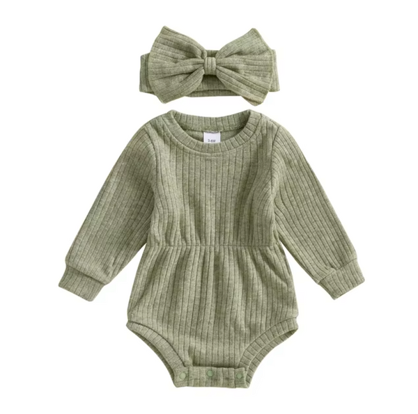 Sage Solid Ribbed Knit Romper