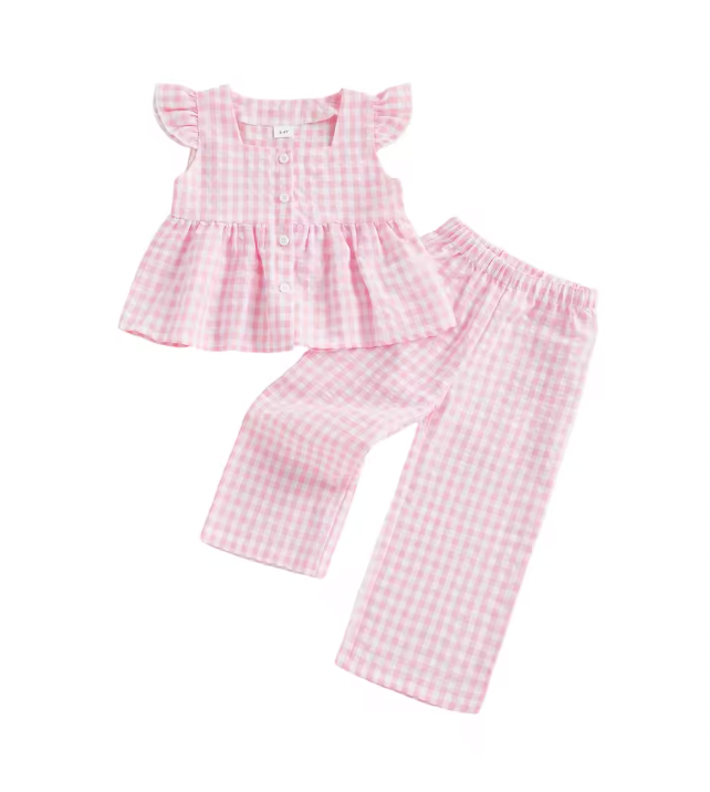 Pink Gingham Ruffle Tank Pants Set